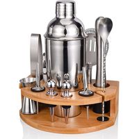 Kit Shaker à Cocktail avec Support, Kit Cocktail 12 Pièces en Acier Inoxydable avec Shaker Cocktail de 750ML Pilon Verre Doseur Cocktail, Machine à Cocktail Set pour Bar à Domicile, Fête (Argenté)