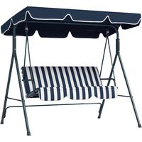 Columpio Balancín de Jardín de 3 Plazas con Cojín Techo Ajustable y Marco de Acero 172x110x153 cm Rayas Azul y Blanco