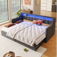 Letto Estraibile 90x200 cm con Testiera con Porte USB/Type-C Grigia