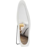 Specchio a Figura Intera con Cornice Ondulata in Velluto, Specchio da Terra e da Parete, 160x50 cm, Bianco