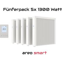 Elektroheizung Fünferpack 5x 1300 Watt Flächenspeicherheizung areo smart - digitales Thermostat mit LCD-Display - Option zur Appsteuerung von eVARMO