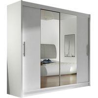 Mobilier1 – Armoire coulissante blanche 215x180x58cm – 2 portes – 5 étagères – Stratifié – Bords protégés ABS – Fabriquée en UE