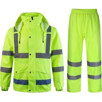 Homme 2 Pièces Combinaison de Pluie Imperméable à Capuche Haute Visibilité Vetement de Travail Homme Ensemble Pantalon de Pluie et Veste Coupe-Vent