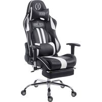 Silla gaming ergonómica de diseño deportivo y confort extremo con reposapiés de piel sintética en blanco y negro (100006947)