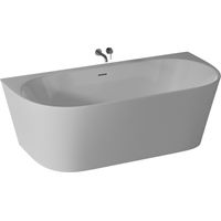 BERNSTEIN - Baignoire droite semi-îlot murale ovale acrylique salle de bain, isolation thermique - Blanc - 170x80x57cm - Garantie 5 ans - NORA