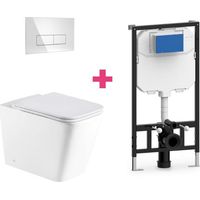 Hänge-WC PISA Komplett-Set weiß mit rechteckiger chromfarbender Drückerplatte