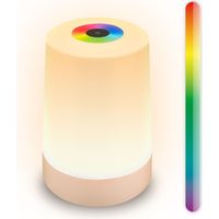 BRILONER - Lampe de table LED RGBW sans fil IP44 avec contrôle tactile, intensité lumineuse variable, lampe de chevet sans fil, lampe de salon à poser, 9x13 cm, beige mat