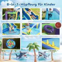 Château gonflable requin 8-en-1 avec souffleur, toboggan, piscine et trampoline pour enfants 3-8 ans, 405 x 345 x 235 cm, multicolore