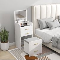 Schminktisch aus Holz in Weiß 3-in-1 mit Spiegel, Rollhocker und 2 Schubladen