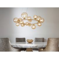 Große LED Pendelleuchte 16-flammig Gold-Glaskugeln Bernsteinfarbig, Ø 82cm