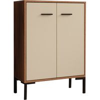 Kleiner Schrank 2 Türen Aufbewarungsschrank Beistellschrank 60x84x30cm Modelo Lander L15 Farbe Walnuss Ambar und Beige