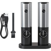 Electric Salt and Pepper Grinder Set with USB Rechargeable Battery - No Battery Needed - One-Hand Operation - White Light - Automatic Coarseness Adjustment