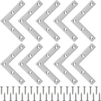 BRAVIX 10 Pcs Equerre Plate Équerre Angle en Forme de L Connecteur Métallique Plat + 50 Vis Connecteurs d'Angle en Acier Inoxydable Equerre Fixation Plate 808015mm pour Fixation Meuble Menuisier Chais