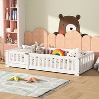 Lit enfant 80x160, Lit au sol enfant 80x160, Lit montessori, Lit au sol enfant, Lit Montessori 80x160 cm avec Protection Contre les Chutes, en Pin Massif, Cadre à Lattes Inclus