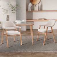 Lot de 2 fauteuils repas en tissu texturé beige et chêne clair