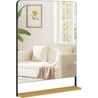 Miroir mural 80 x 60 cm avec étagère en bois. miroir rectangulaire moderne avec cadre en métal. noir