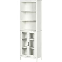 Colonne de bain 2 portes verre 3 étagères moderne 53x30x162 cm blanc