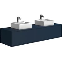 Vente-Unique – Meuble double vasque suspendu bleu nuit 150 cm – 2 tiroirs coulissants – Panneau de particule éco-responsable – À monter soi-même