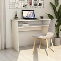 Vidaxl – Bureau droit blanc 90x50x74 cm – Bois d'ingénierie – Avec étagère de rangement – Design moderne pour espace de travail