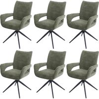 Juego de 6 sillas de comedor HHG-273, silla de cocina, giratoria con retorno automático, tejido/textil chenilla (310 g/m²) Öko-Tex, verde