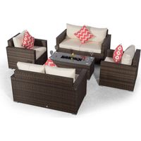 Giardino Sydney 6 Seater Rattan Sofa Set with Drinks Cooler Coffee Table - Brown