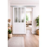 Puerta corredera de taller blanca con vidrio esmerilado H204 x L73 cm, riel de aluminio Gd Menuiseries