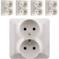 Lot de 5 doubles prises 2P+T 16A monoposte blanc – Installation encastrée – Câblage par bornes automatiques – Format 86 x 86 mm – Artezo
