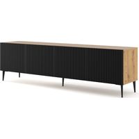 TV-Möbel Philaé mit 4 Türen, Holzoptik und Schwarz, 200cm