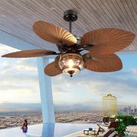 Kviflon ventilateur de plafond tropical marron 132 cm, LED, pales palmier, IP44