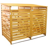 Doble Cobertizo para 2 Contenedores de Basura de 240L Cubo de Basura Almacenaje de Madera Papelera Desperdicios Exterior Jardín Reciclaje, Puerta+Pestillos,Tapa Abisagrada+Kit de Fijación,149x122x92cm