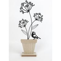 TrendLine Aufsteller Holz Blumen mit Vogel 45 x 6 x 21 cm weiß-schwarz Figuren