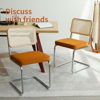 2er-Set Esszimmerstühle – Breuer-Design – 53 x 46,4 x 84,6 cm – Rückenlehne aus Rattan und verchromte Beine – orangefarbener Samt