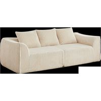 235CM Minimalistisches Cordsofa mit geschwungenen Linien und einer sanft abfallenden Rückenlehne, komplett mit zwei Kissen.