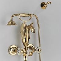 Suguword – Robinet mitigeur de baignoire mural en laiton – Douchette téléphonique avec inverseur – Poignées à double levier – Finition laiton antique