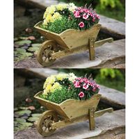 2 x Smart Garden Wooden Wheelbarrow Flower Planter Tan Ornament 5020030