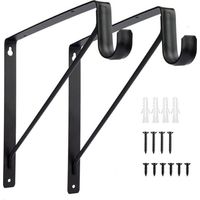 Set of 2 heavy-duty wall-mounted closet rod brackets, black clothes rail bracket