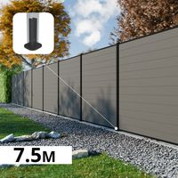 Kit Clôture Composite RIO Platines 7,5x1,8m - Bois composite & Aluminium - Poteaux Noir sur Platines - Brise vue