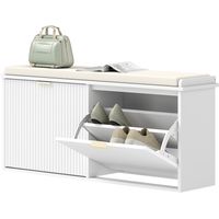 Banco zapatero con asiento acolchado 2 cajones abatibles estante réglable 104x26x47.5 cm blanco