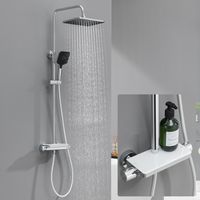 Sistema doccia termostatico, soffione doccia in acciaio inox con doccetta a 3 funzioni, soffione e mensola per bagno, cromato