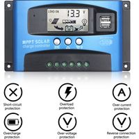 Régulateur de charge solaire MPPT 100A, Régulateur de charge de panneau solaire,Régulateur de charge de panneau solaire 12/24V Contrôleur de charge solaire
