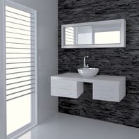 Ensemble de meubles de salle de bain suspendu 120 cm blanc – Meuble sous vasque 4 tiroirs – Miroir cadre horizontal – Bois – Cedam