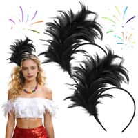 2 Pack Feather Headbands Multicolor 20s Hair Accessories for Carnival Cocktail Cosplay Wedding Party (Green, Yellow, Purple)
