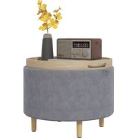Pouf Contenitore Sherpa 120 kg max Vassoio Ribalta MDF Faggio 56x56x42 cm Gris