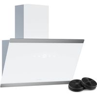 Klarstein FlashLine Cooker Hood - 60cm Angled Extractor Hood, Touch Screen, 524 m³/h Air Flow, A++ Energy Efficiency, LED Lighting, Quiet 34.5 dB, White, Ducted & Recirculating