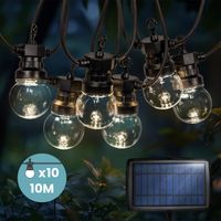 Guirlande solaire extérieure 10M transparente – 10 bulbes lumineux – Modes d'éclairage statique et dynamique – IP44 pour usage extérieur