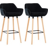 CLP – Lot de 2 tabourets de bar Grant en velours – Hauteur d'assise 75 cm – Structure en bois de hêtre – Dossier ergonomique pour confort