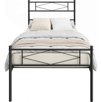 HOMCOM 3ft Single Bed Frame with Steel Slat Support, Noise-Free, Black