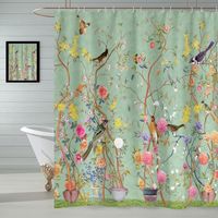 Rideau de douche, rideaux de salle de bain imperméables à motifs papillons, oiseaux et fleurs