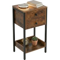 Table d'appoint Relaxdays, 1 tiroir et étagère, industriel, HxLxP 69,5x38x28 cm, salon, couloir, métal, marron/noir