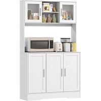 Mobile Dispensa con 4 Armadietti, 2 Ripiani Aperti e Piano da Lavoro, e Vetro, 108x35x180 cm, Bianco